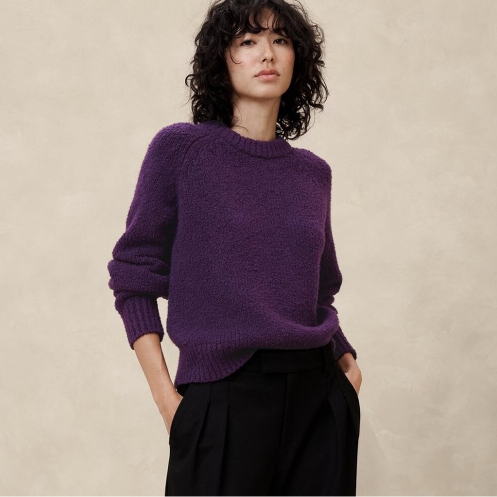 Banana Republic Bouclé Purple Crewneck Sweater